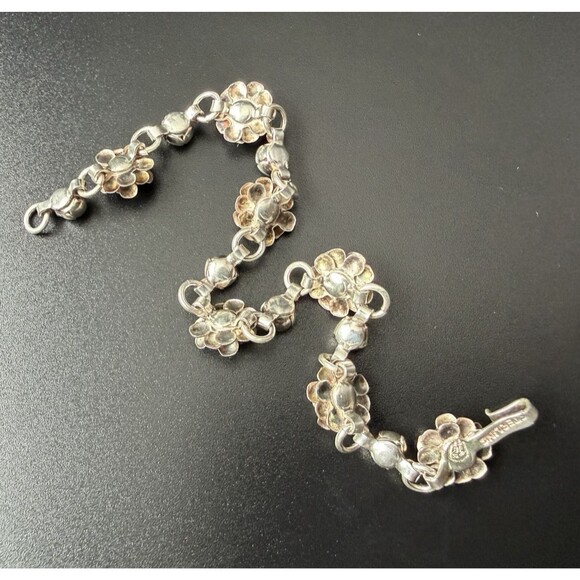 VINTAGE 50s TAXCO MEXICO STERLING SILVER TURQUOISE BLOSSOM FLOWER BRACELET 6.5” - Picture 12 of 16